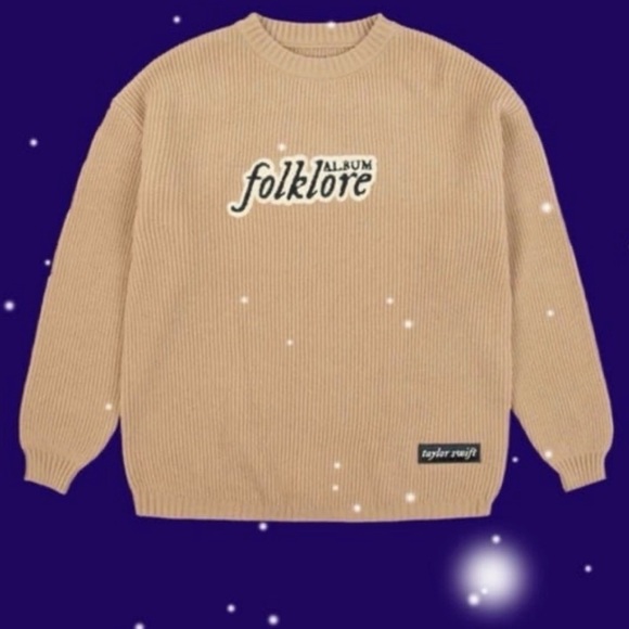 Taylor Swift Folklore Album Chenille Patch Crewneck Sweater & FREE NECKLACE - Picture 2 of 9